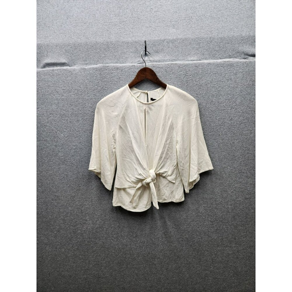 Clara Ibarguren Womens Ivory Tie-Front Top Size XS Rayon Blend Made In Argentina